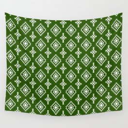 Green and White Native American Tribal Pattern Wall Tapestry