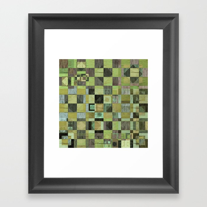 Modern Rainbow Distressed Lime Green Checkerboard Framed Art Print