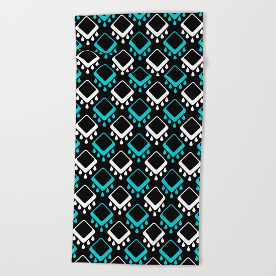 An abstract geometric pattern . Decoration white and turquoise on a black background . Beach Towel