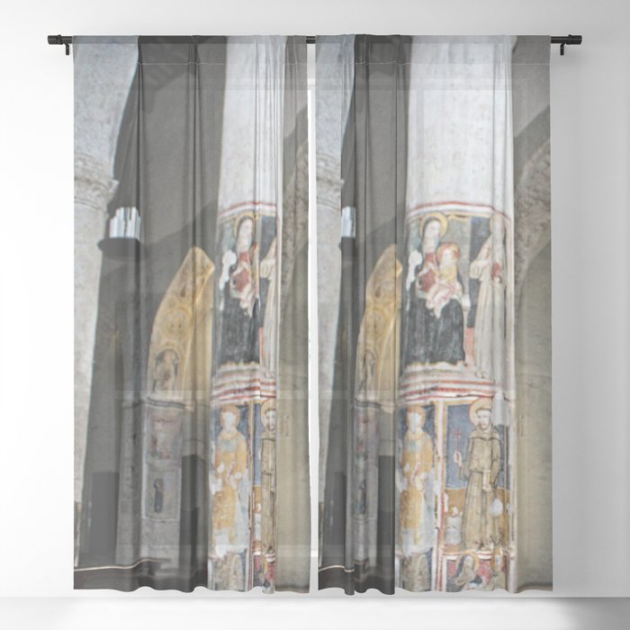 Religious Medieval Paintings, Saint Francis Church, Narni, Italy Sheer Curtain