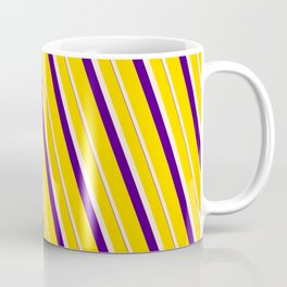 [ Thumbnail: Yellow, Beige, and Indigo Colored Lines/Stripes Pattern Coffee Mug ]