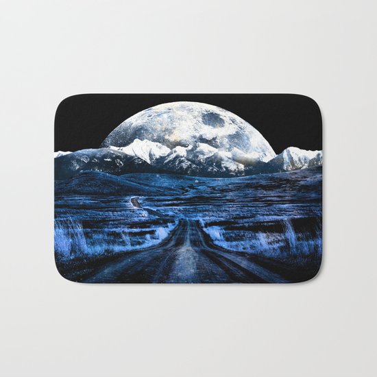 Road to Eternity (blue vintage moon mountain) Bath Mat
