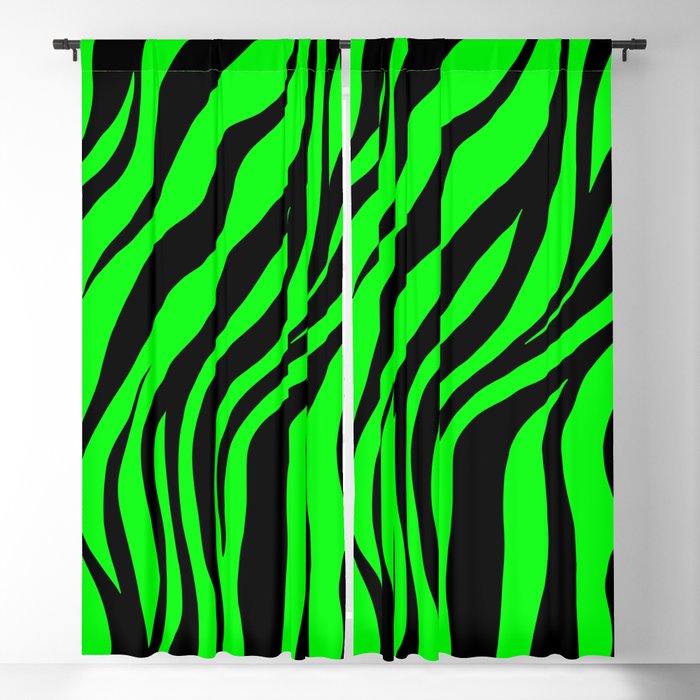 Bright Green and Black African Safari Animal Zebra Fur Striped Skin Blackout Curtain