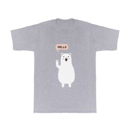 Cute Polar Bear in the Snow says Hello T Shirt | Holidays, Love, Winter, Gift, Bear, Hello, Graphicdesign, Illustration, Blue, Christmas 