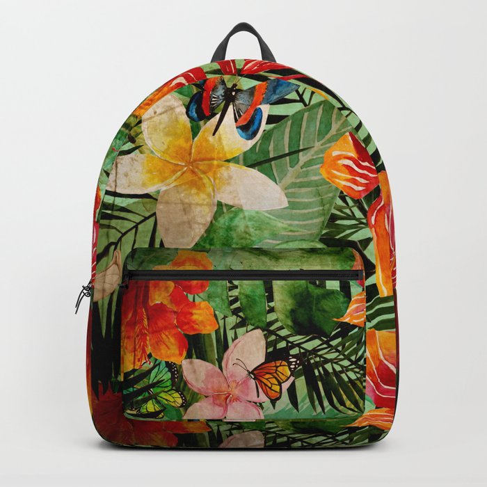 Tropical Vintage Exotic Jungle Flower Flowers - Floral watercolor pattern Backpack