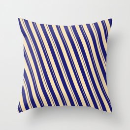 [ Thumbnail: Midnight Blue & Tan Colored Lined Pattern Throw Pillow ]