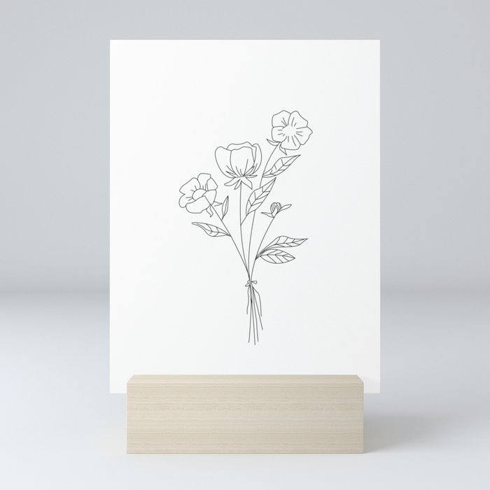 Flower Line Art, Single Line Flower Drawing Mini Art Print