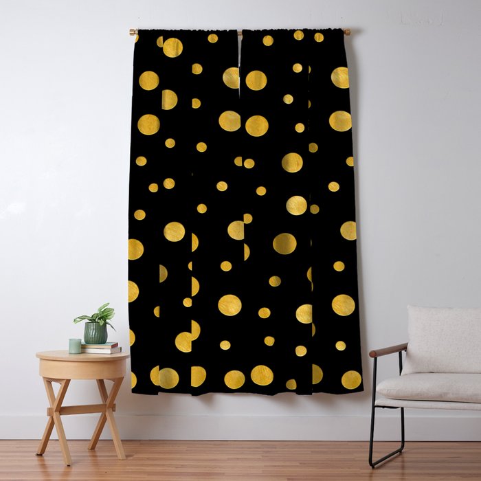Elegant Polka Dots Black Gold Blackout Curtain By Lematworks