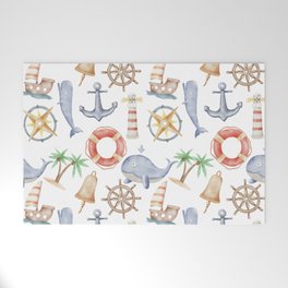 Nautical Watercolor Pattern Illustration Welcome Mat