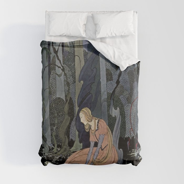 A Girl On Turtle in The Forest Old French Fairytales, illustrated by Virginia Frances Sterrett (Reproduction) Duvet Cover
