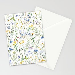 Scandinavian Midsummer Blue And Yellow Wildflowers Meadow  Stationery Card