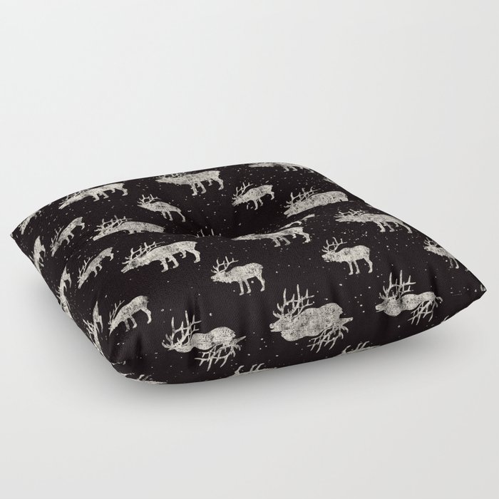 Moose in Winter Snow on Black - Wild Animals - Mix & Match with Simplicity of Life Floor Pillow