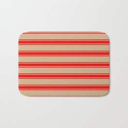 [ Thumbnail: Tan & Red Colored Lines Pattern Bath Mat ]