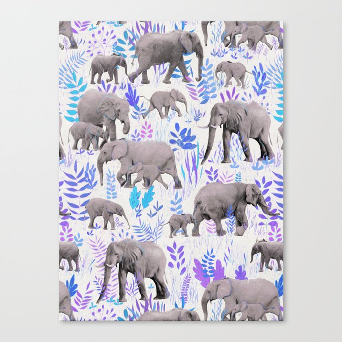 Sweet Elephants in Aqua, Purple, Cream and Grey Canvas Print