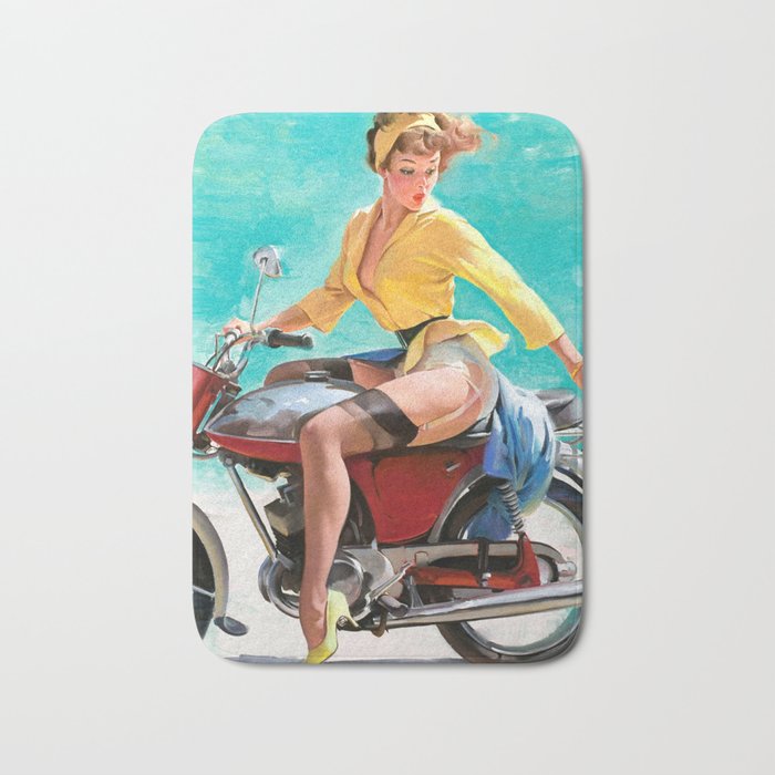 Motorcycle Pinup Girl Bath Mat