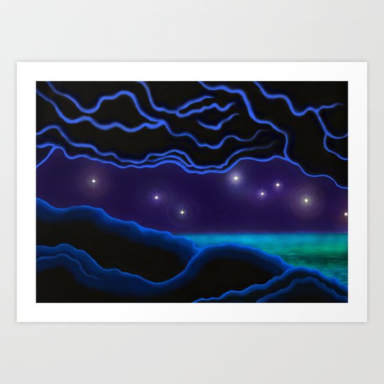 cave, sea and stars Art Print