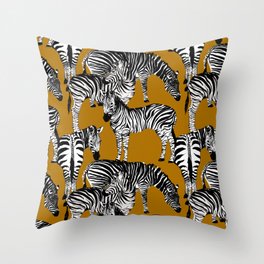Zebra animals pattern,mustard background  Throw Pillow
