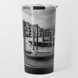 Venice Italy with gondola boats surrounded by beautiful architecture along the grand canal black and Travel Mug