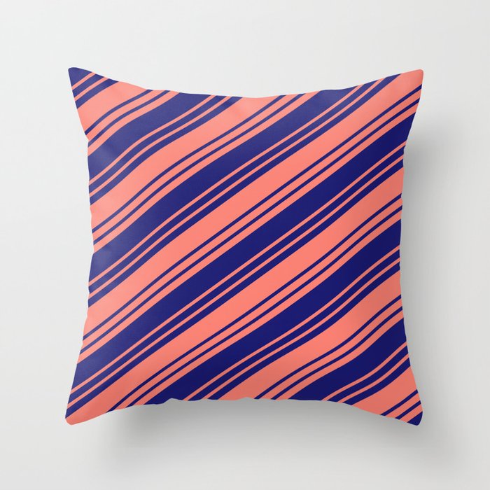 Salmon & Midnight Blue Colored Stripes/Lines Pattern Throw Pillow