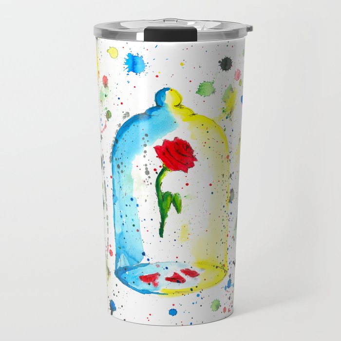 Rose Beauty And The Beast Watercolor Painting Travel Mug By
