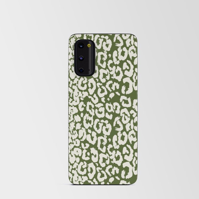 Antique White Leopard Print on Olive Dark Green Android Card Case
