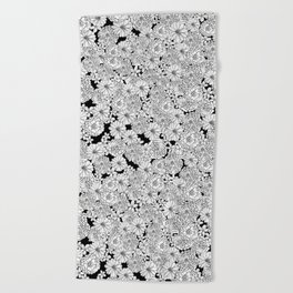 Black and White Sketched Flowers Beach Towel