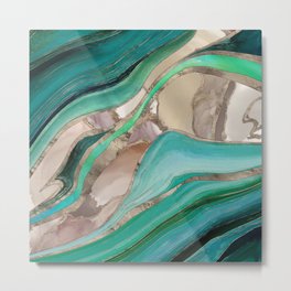 Emerald green and taupe marble Metal Print