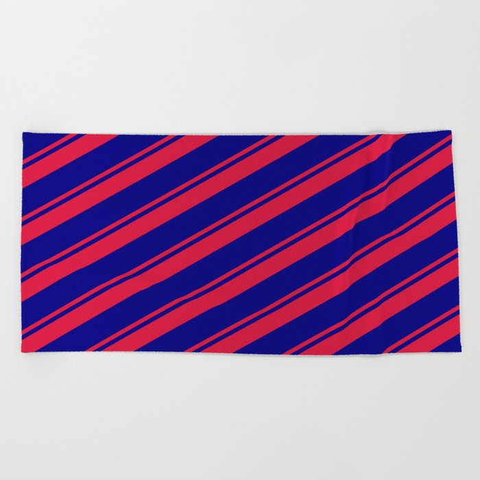 Crimson and Blue Colored Lines/Stripes Pattern Beach Towel