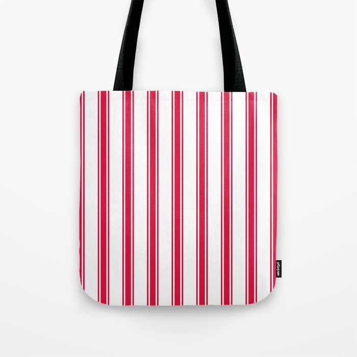 White and Crimson Colored Stripes Pattern Tote Bag
