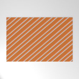 [ Thumbnail: Chocolate, Coral & Light Blue Colored Lines/Stripes Pattern Welcome Mat ]