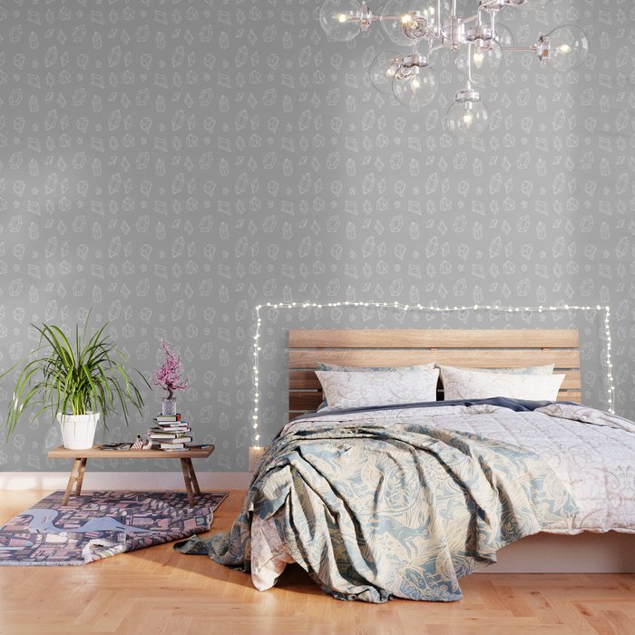 Light Grey and White Gems Pattern Wallpaper