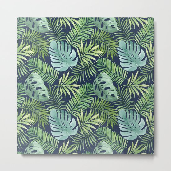 Tropical Branches on Dark Pattern 06 Metal Print