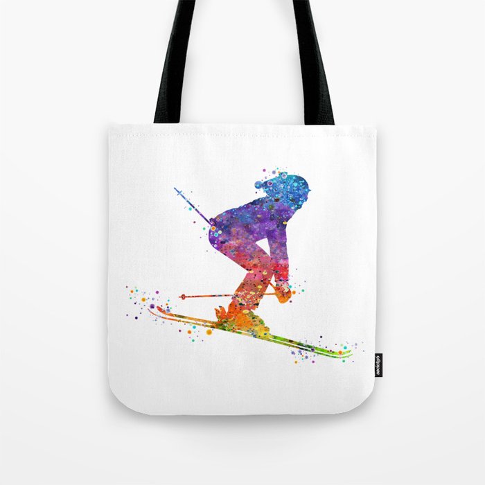Girl Skiing Watercolor Silhouette Tote Bag