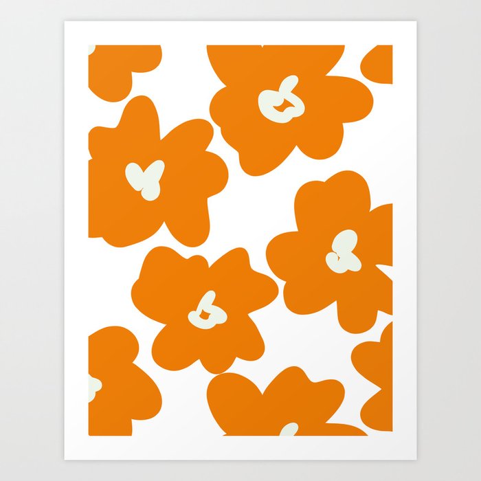 Orange Summer Matisse Retro Flowers Art Print