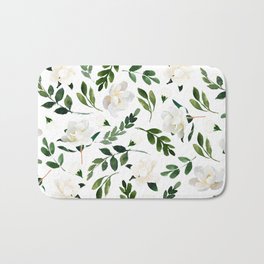 Magnolia Bath Mat | Watercolor, Print, White, Paint, Magnolia, Flower, Garden, Pattern, Greenery, Girly 