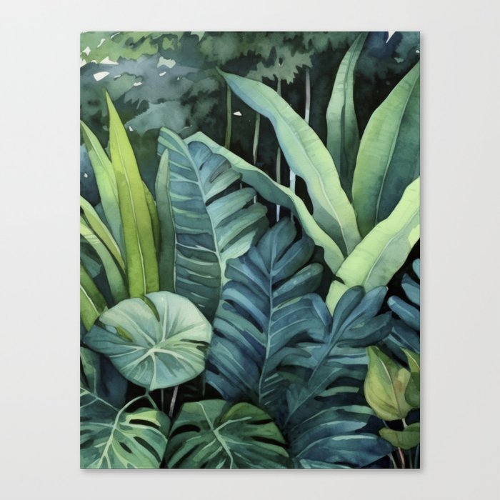 Exotic Mysterious Watercolor Jungle  Canvas Print