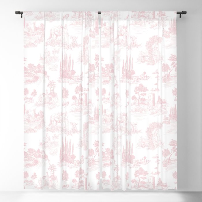 Toile de Jouy Vintage French Romantic Pastoral Baby Pink & White Blackout Curtain