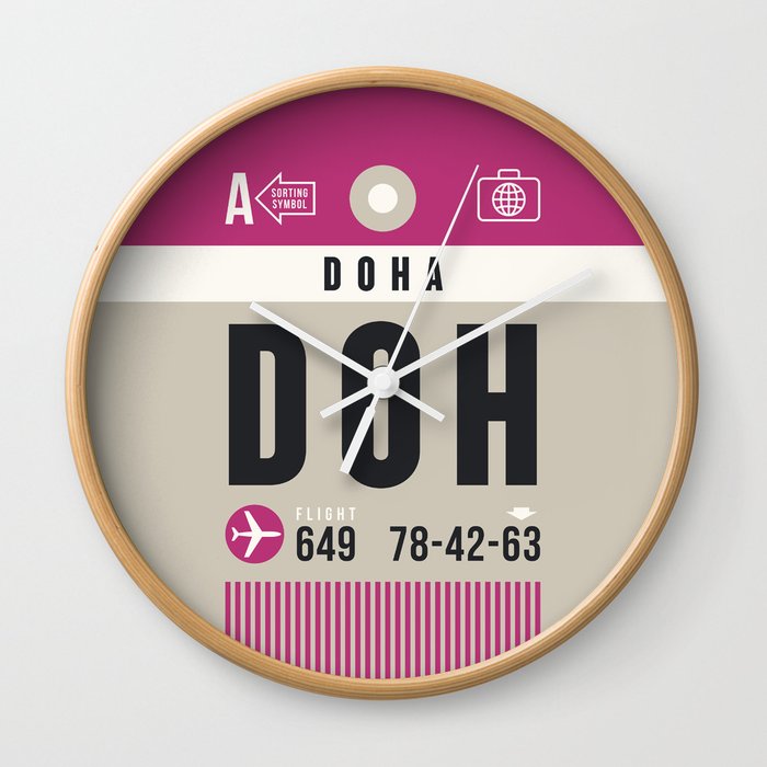 Luggage Tag A DOH Doha Qatar Wall Clock by neotokyo Society6