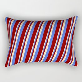 [ Thumbnail: Tan, Royal Blue, and Maroon Colored Lines Pattern Rectangular Pillow ]