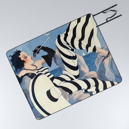 French Art Deco Woman Picnic Blanket