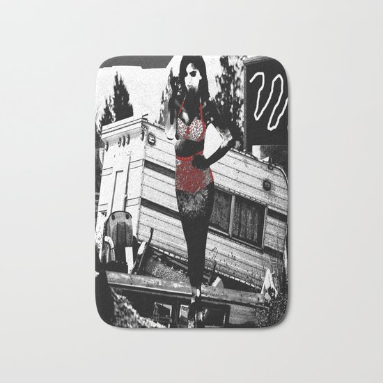 Ornamental Pinup in Black, White, and Red Bath Mat