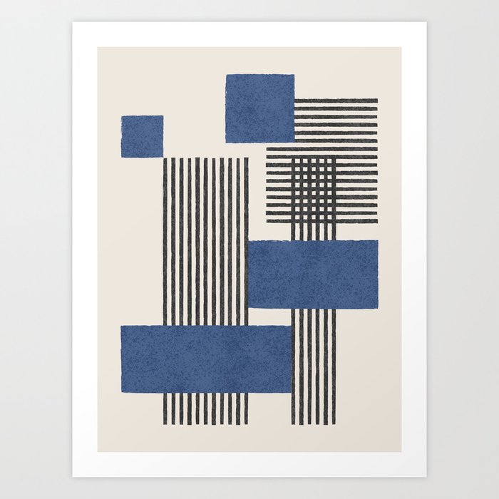 Stripes and Square Blue Composition - Abstract Art Print