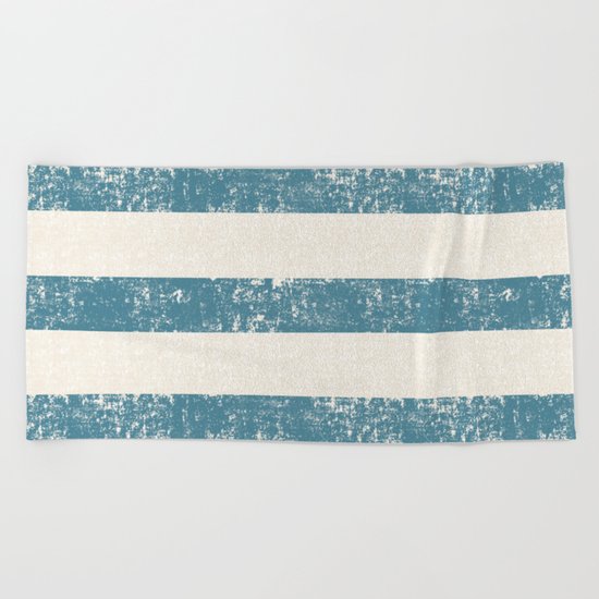 Maritime Beach Pattern- Blue and White Stripes- Horizontal- Beach Towel