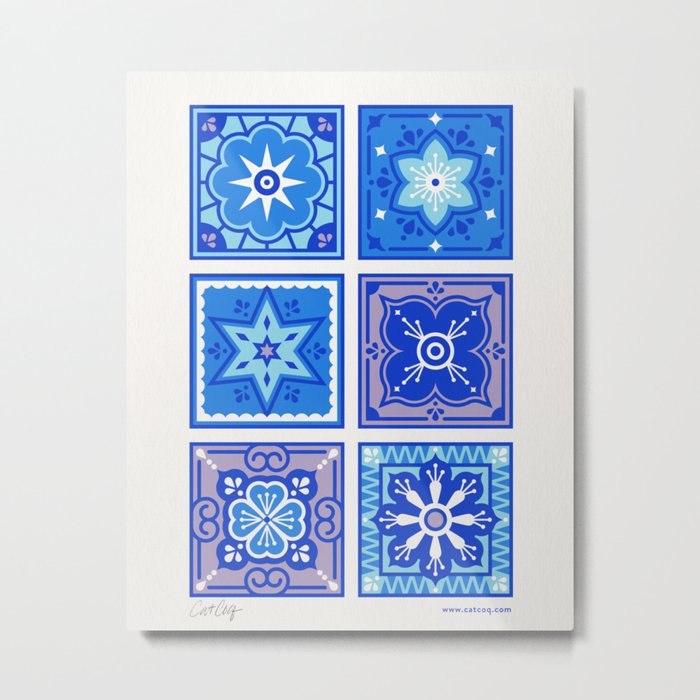 Talavera Mexican Tile – Blue Palette Metal Print