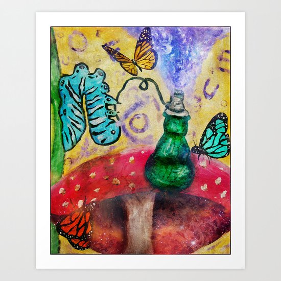 Alice in wonderland Blue hookah caterpillar Art Print