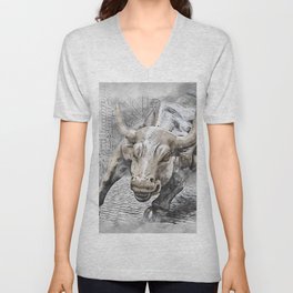 Charging Bull of Wall Street V Neck T Shirt