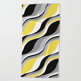 Abstract Waves - Yellow and Black Beach Towel