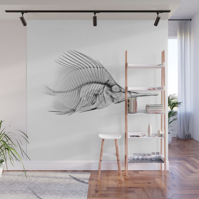 X-Ray Fish, Black and White, Fish X-Ray Print, Marine Life Art, Modern Art Print, Square Print, Home Decor, Minimalist Art Print Wall Mural