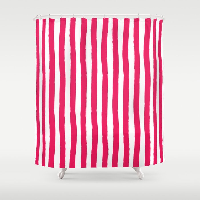 Cherry And White Cabana Stripes Palm Beach Preppy Shower Curtain By Cafepretzel