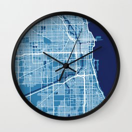 Chicago Map | Blue & Blue Colors Wall Clock